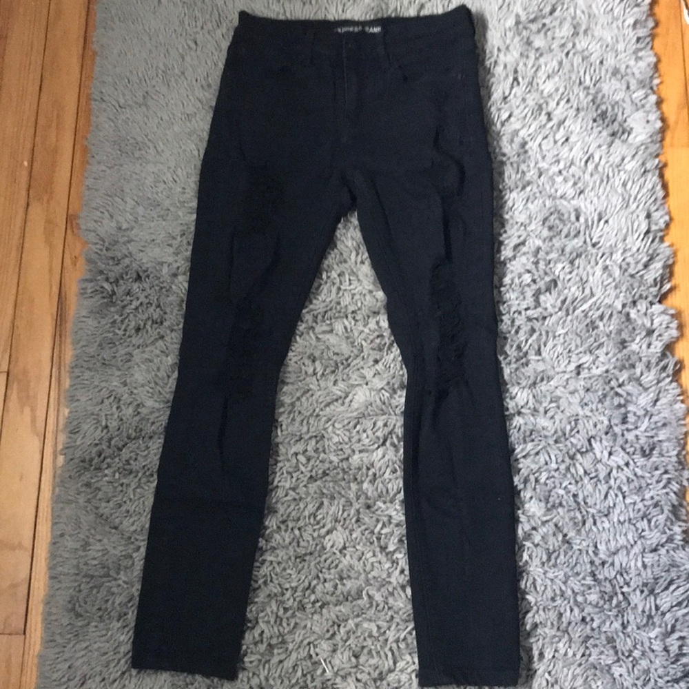 Express Black Distressed Mid Rise Jeans